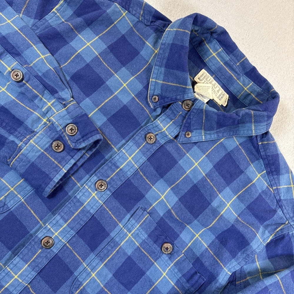 Duluth Trading Co Mens XL Blue Plaid Heavy Flannel Shirt Long Sleeve Trim Fit